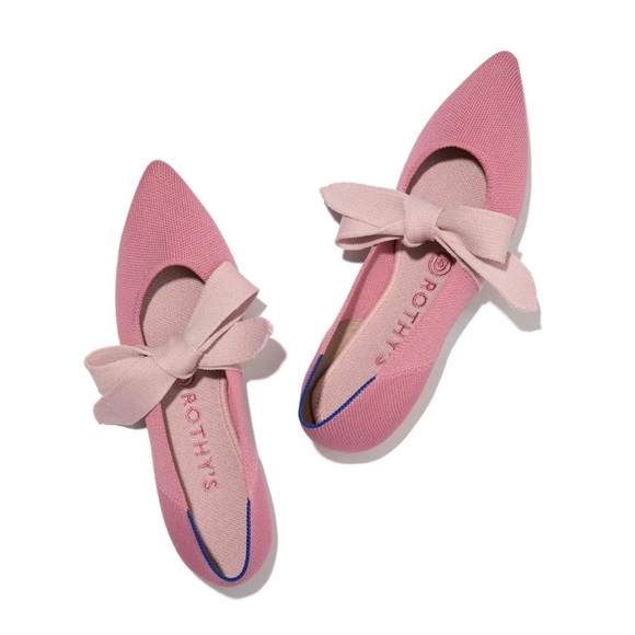 Rothy’s Mary Janes Shoes Ballet Flats Slippers Rosebud Size 8.5 Bow Strap Pink. - Picture 1 of 6